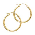 14K Yellow Gold 2mm Budded Diamond-Cut Round Tube Hoop Earrings