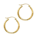 14K Yellow Gold Diamond-Cut Satin Round Tube Hoop Earrings – 2mm