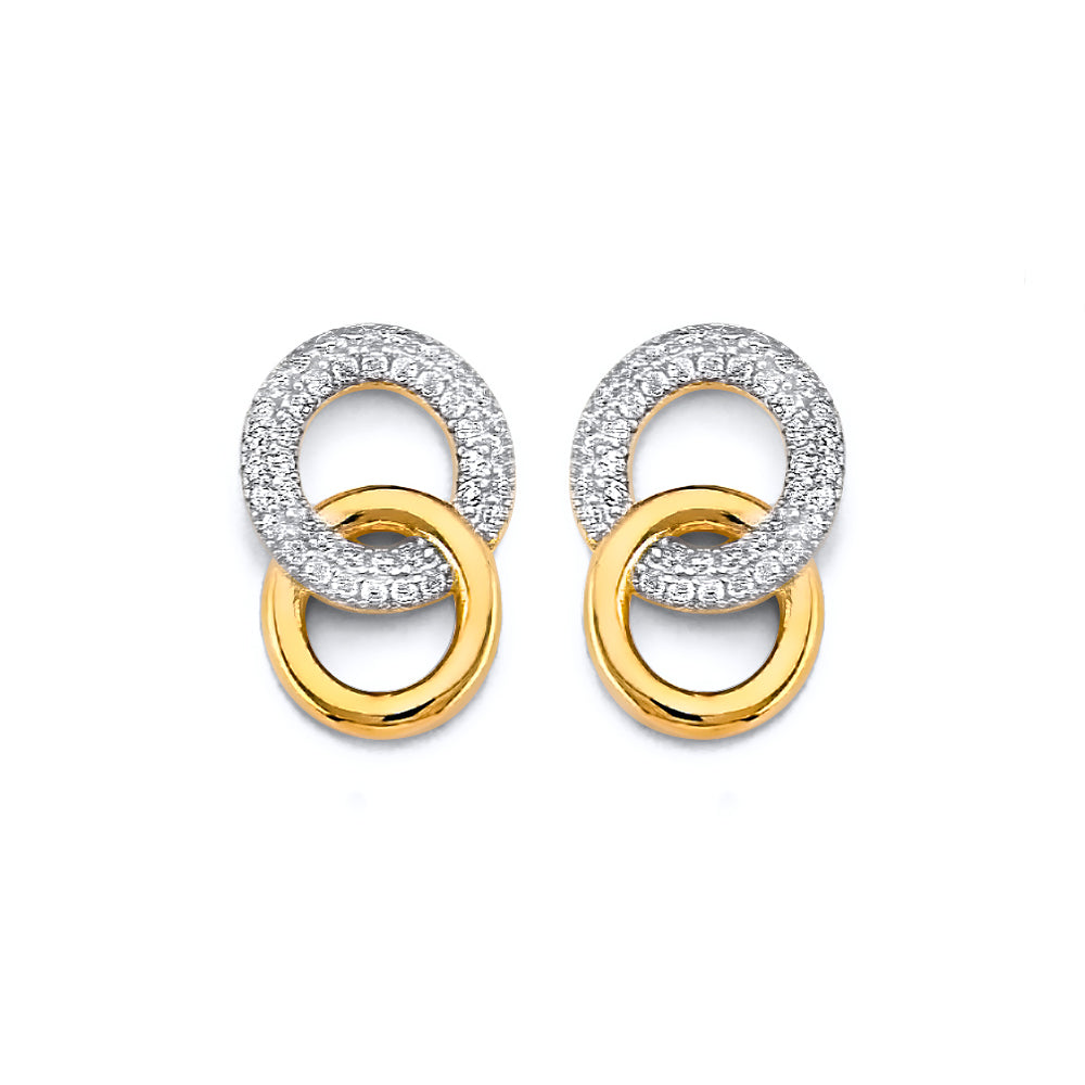 14K 2T CZ Double Circle Push Back Earrings