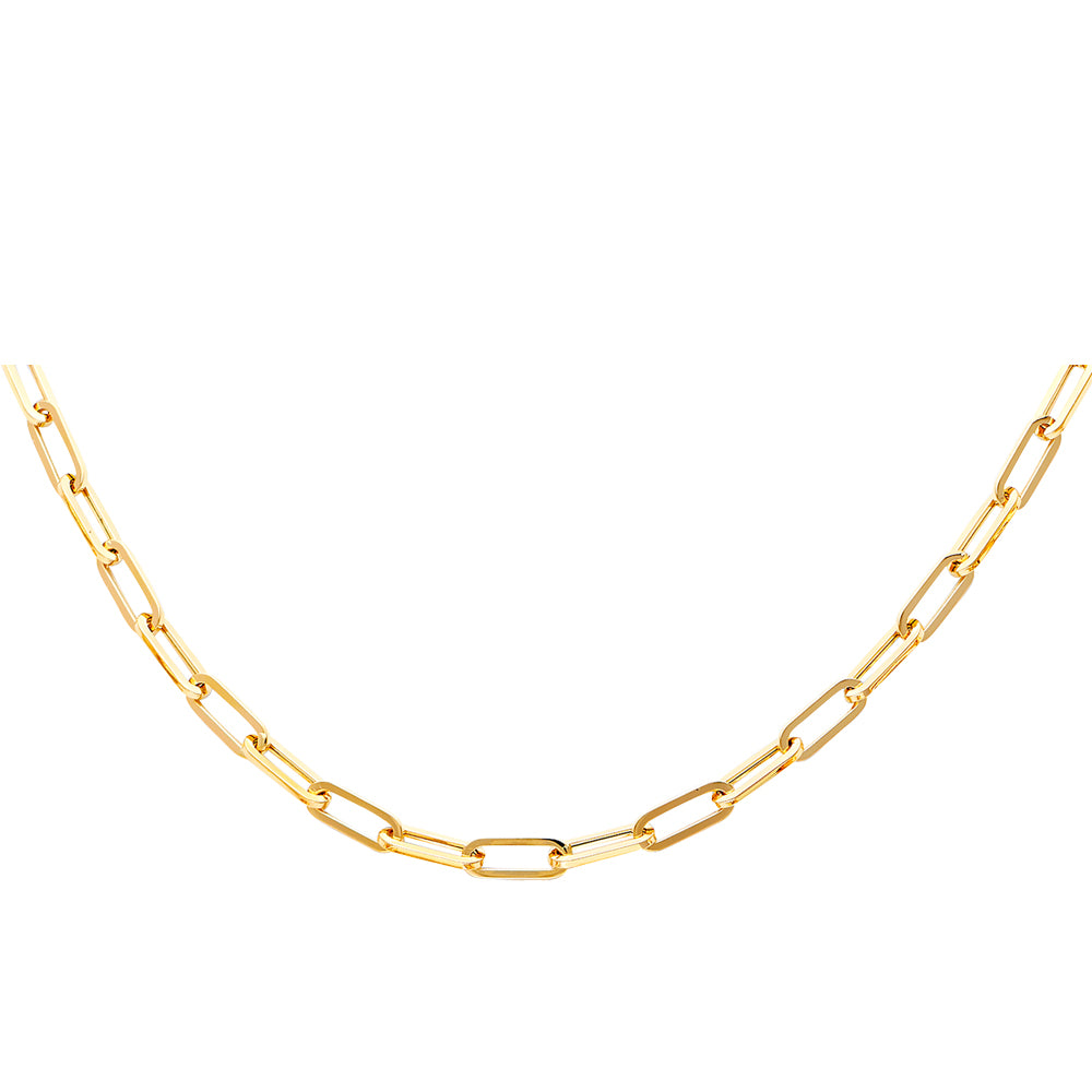14K Yellow Gold Hollow Paperclip Necklace Chain