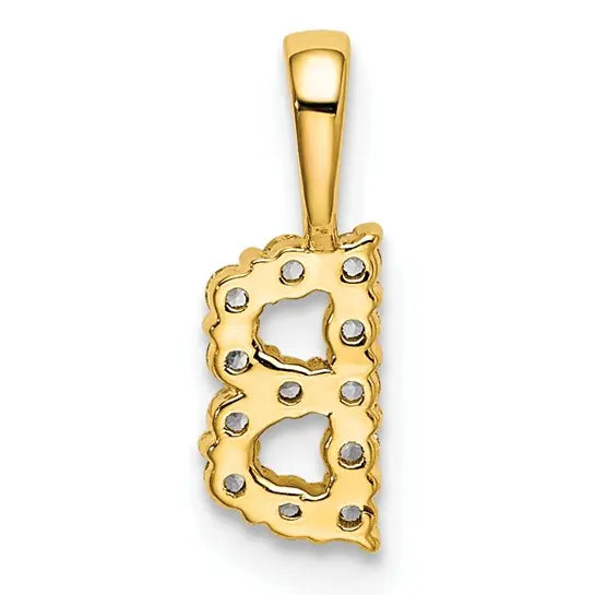 14K yellow gold lab grown diamond initial B pendant back view showing open-back profile on white background