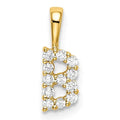 14K yellow gold 1/8 carat lab grown diamond initial B pendant front view with 12 round diamonds on white background