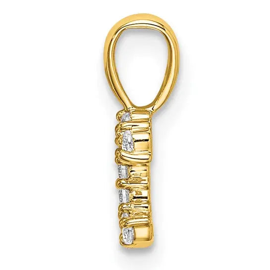 14K yellow gold lab grown diamond initial C pendant side view showing raised prong settings on white background