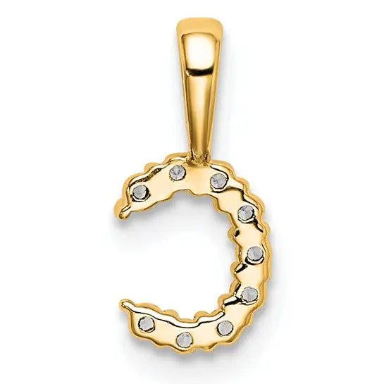 14K yellow gold lab grown diamond initial C pendant back view showing open-back profile on white background