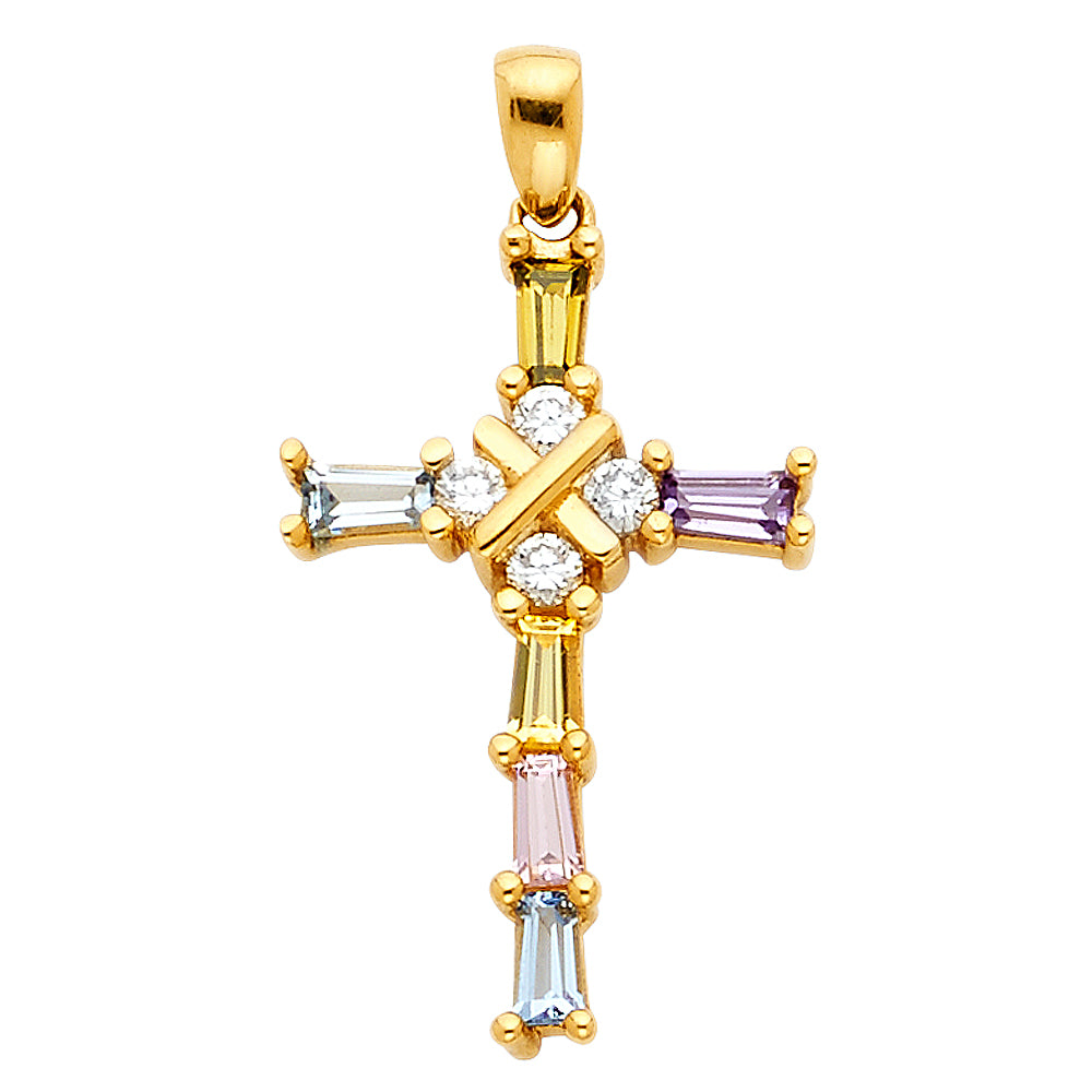 14K Yellow Gold Cross CZ Pendant