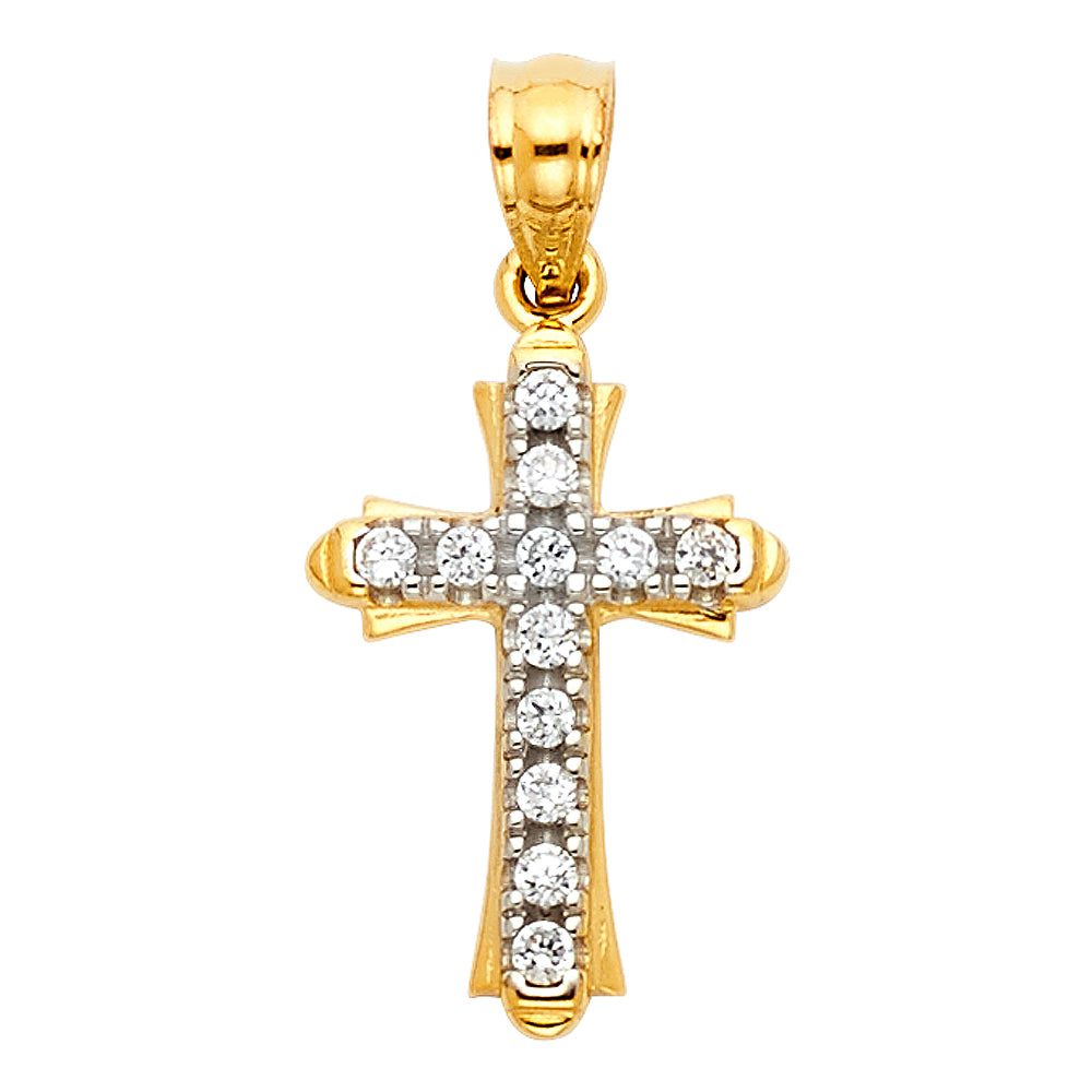 14K Gold 2 Tone CZ Cross Pendant