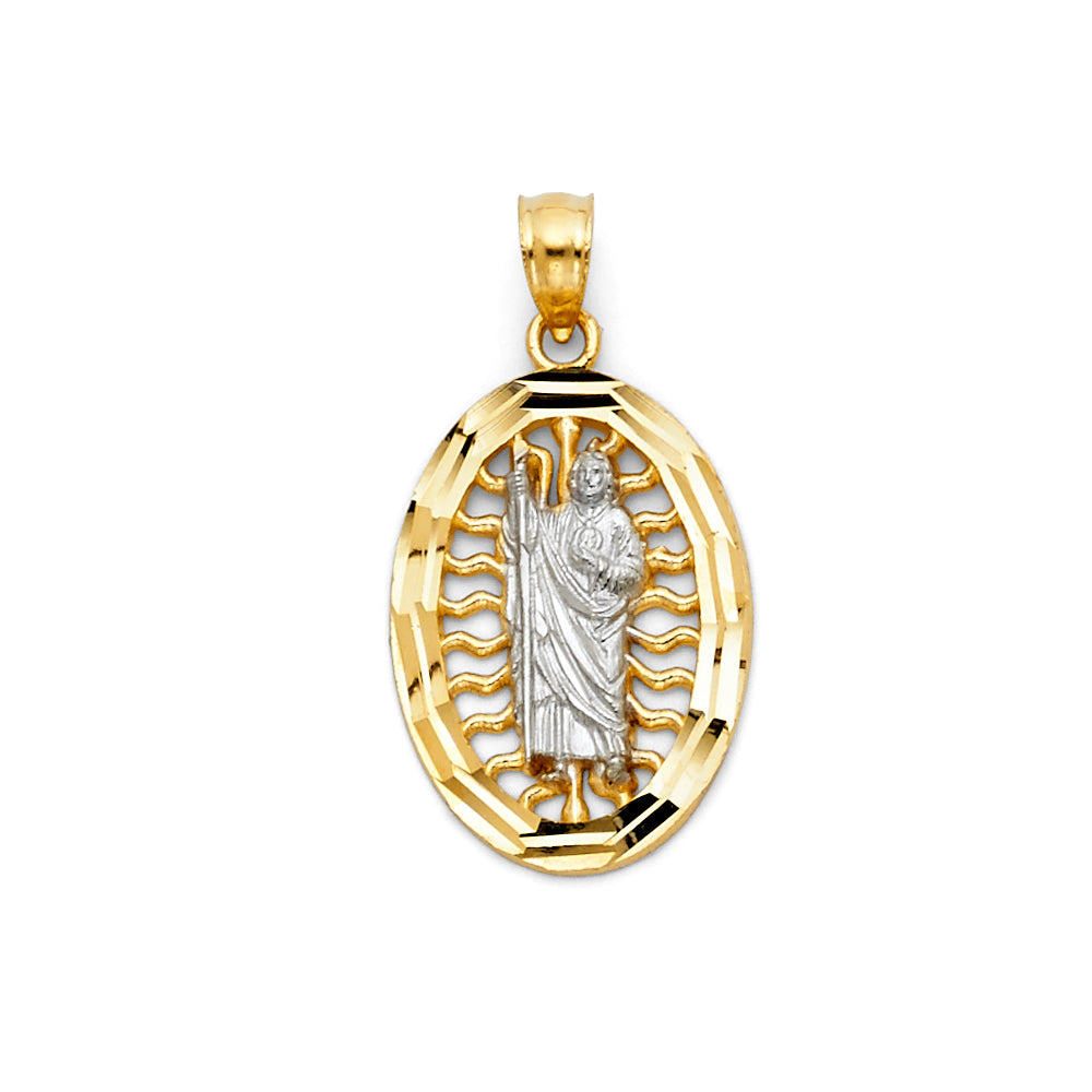 14K Gold 2 Tone CZ St. Jude Thaddeus Pendant