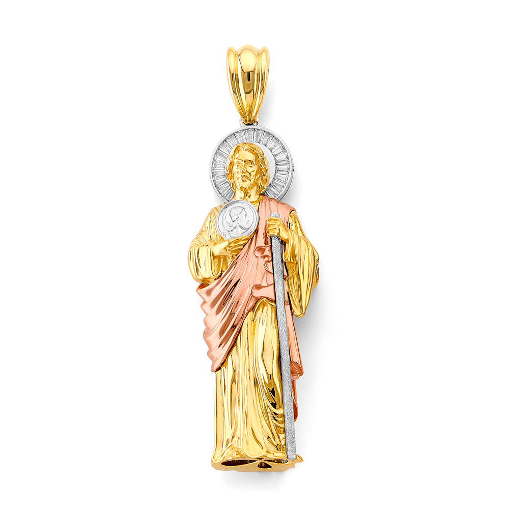 14K 3 Colors CZ St. Jude Thaddeus 3D Pendant