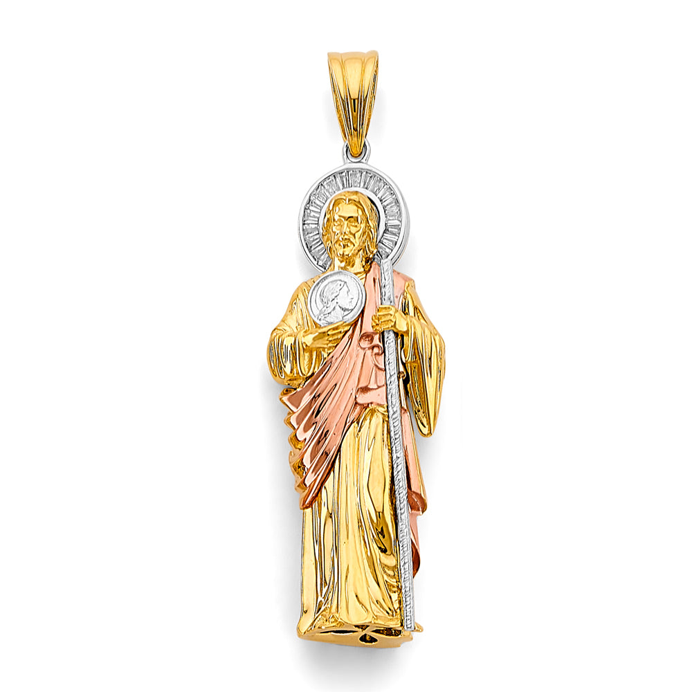 14K 3 Colors CZ St. Jude Thaddeus 3D Pendant