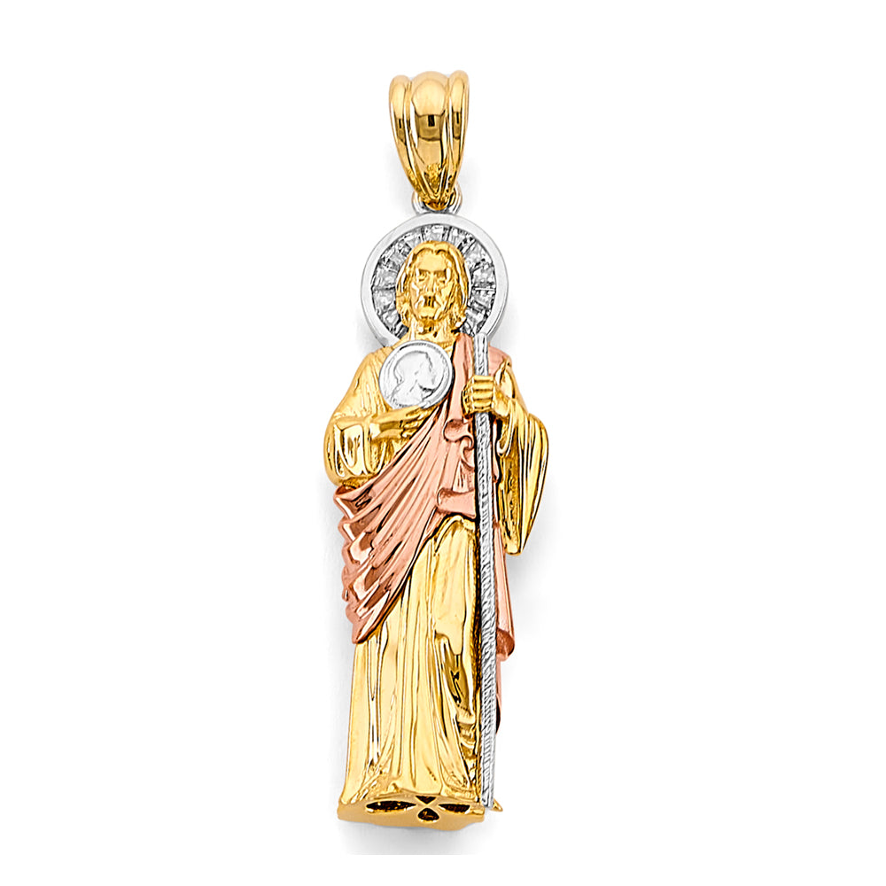 14K 3 Colors CZ St. Jude Thaddeus 3D Pendant