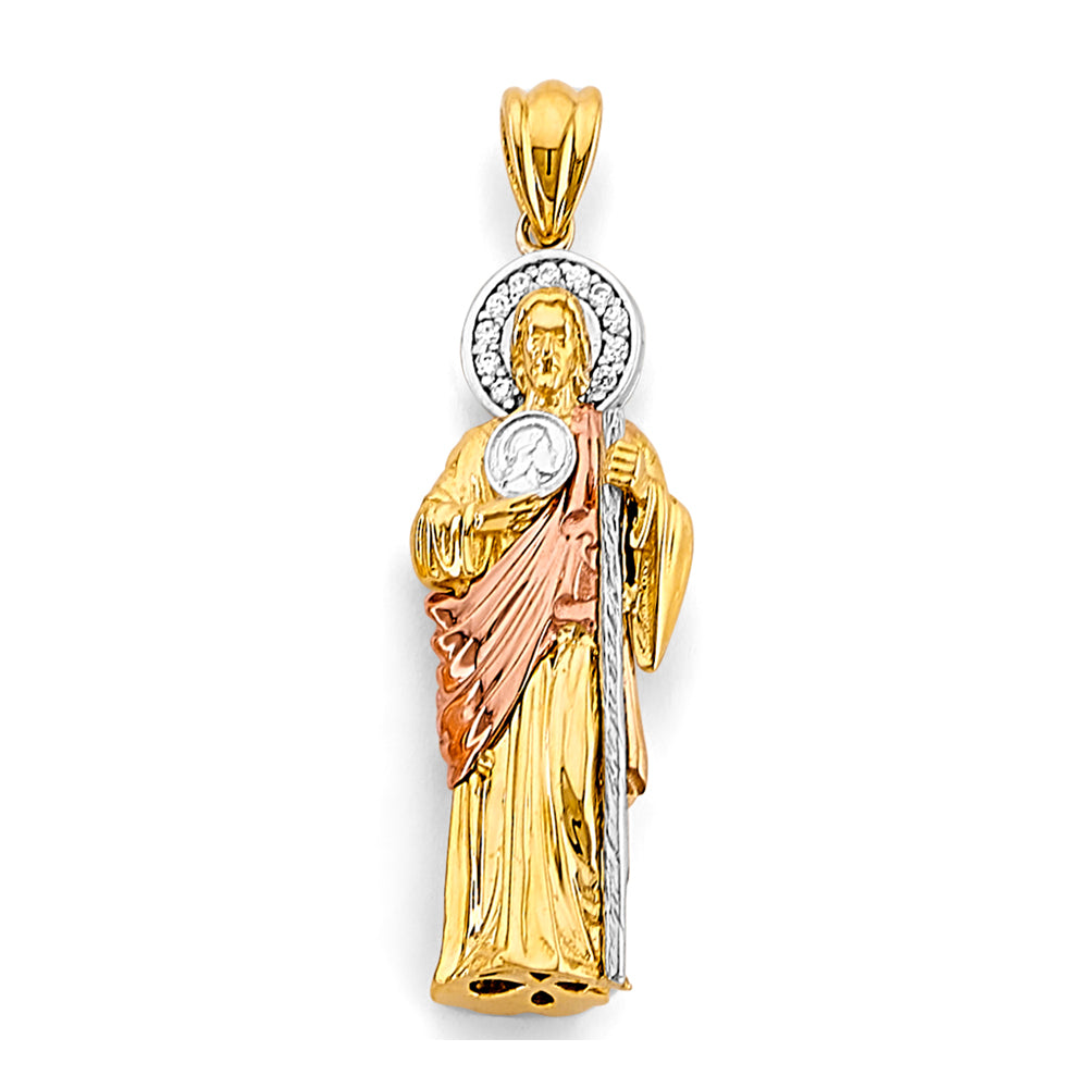 14K 3 Colors CZ St. Jude Thaddeus 3D Pendant