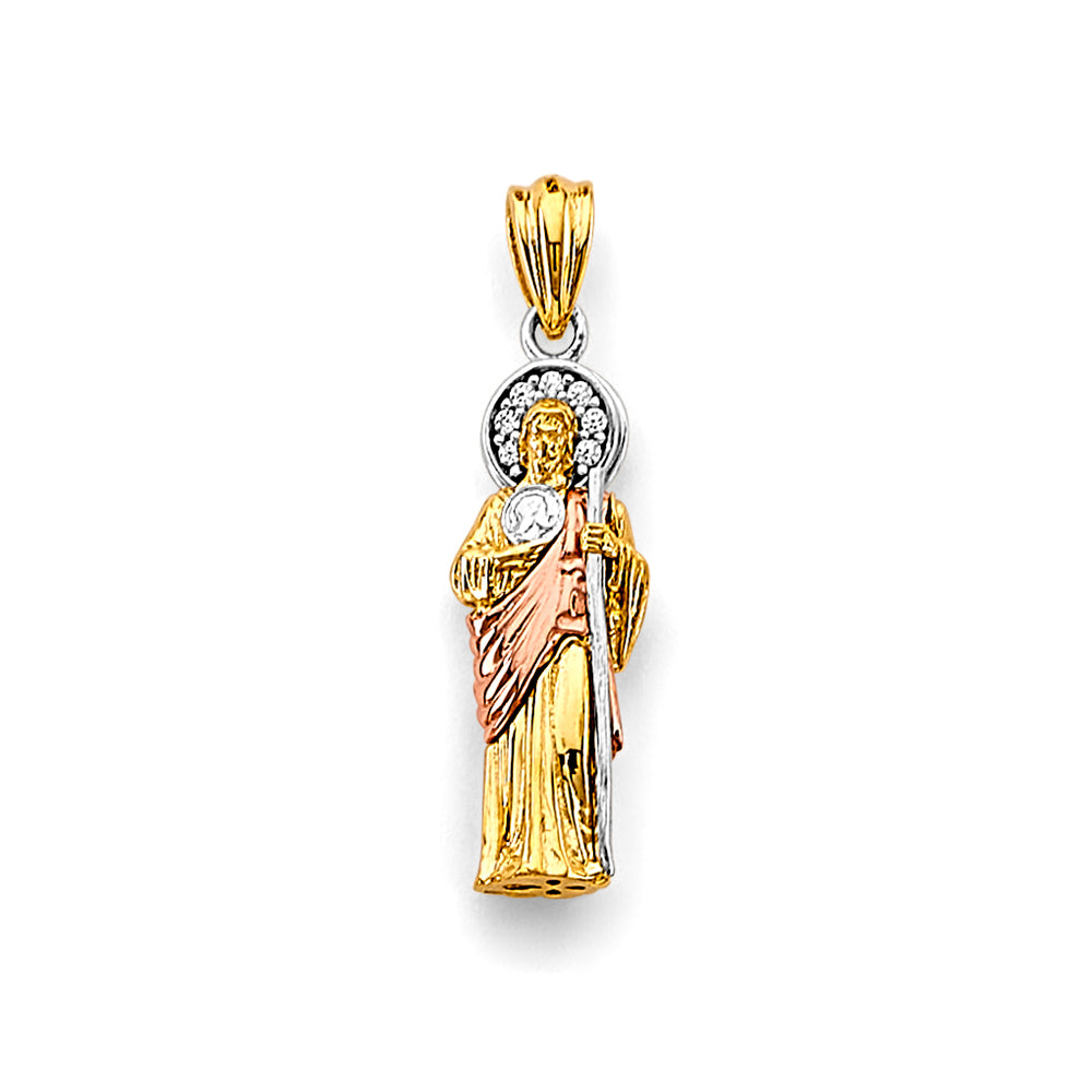 14K 3 Colors CZ St. Jude Thaddeus 3D Pendant